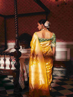 Pure Banarsi Katan Silk, with Golden Zari Weaving and Meenakari - House of Surya