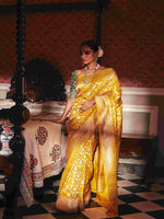 Pure Banarsi Katan Silk, with Golden Zari Weaving and Meenakari - House of Surya