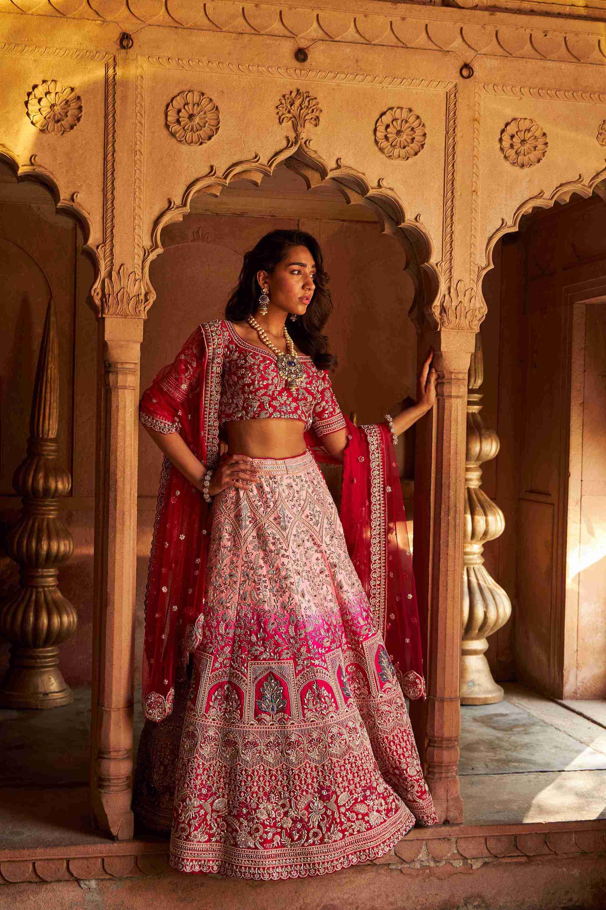 Raw Silk Bridal Lehenga with Resham Zardozi Work - House of Surya