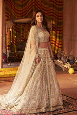 Ivory Lehenga Choli with Pearls, Sequins and Cut Dana Work - House of Surya