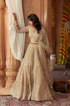 Ivory Bridal Lehenga Choli with Pearls, Sequins and Cutdana work - House of Surya