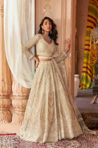Ivory Bridal Lehenga Choli with Pearls, Sequins and Cutdana work - House of Surya