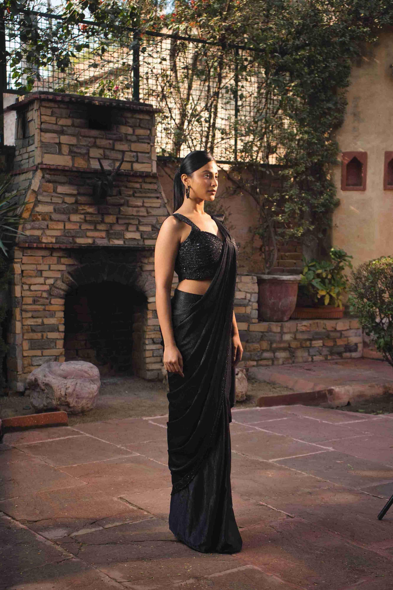 Black Stitched saree Online – House of Surya