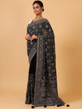 Black Georgette Saree with Lakhnavi & Sequence Work – Unstitched