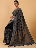 Black Georgette Saree with Lakhnavi & Sequence Work – Unstitched