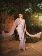 Lavender Color Drape Saree With Sequins, Cut Dana & Pearl Work - House of Surya