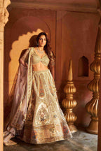 Ivory Lehenga Choli with Zardozi, Sequins, and Cutdana Work - House of Surya