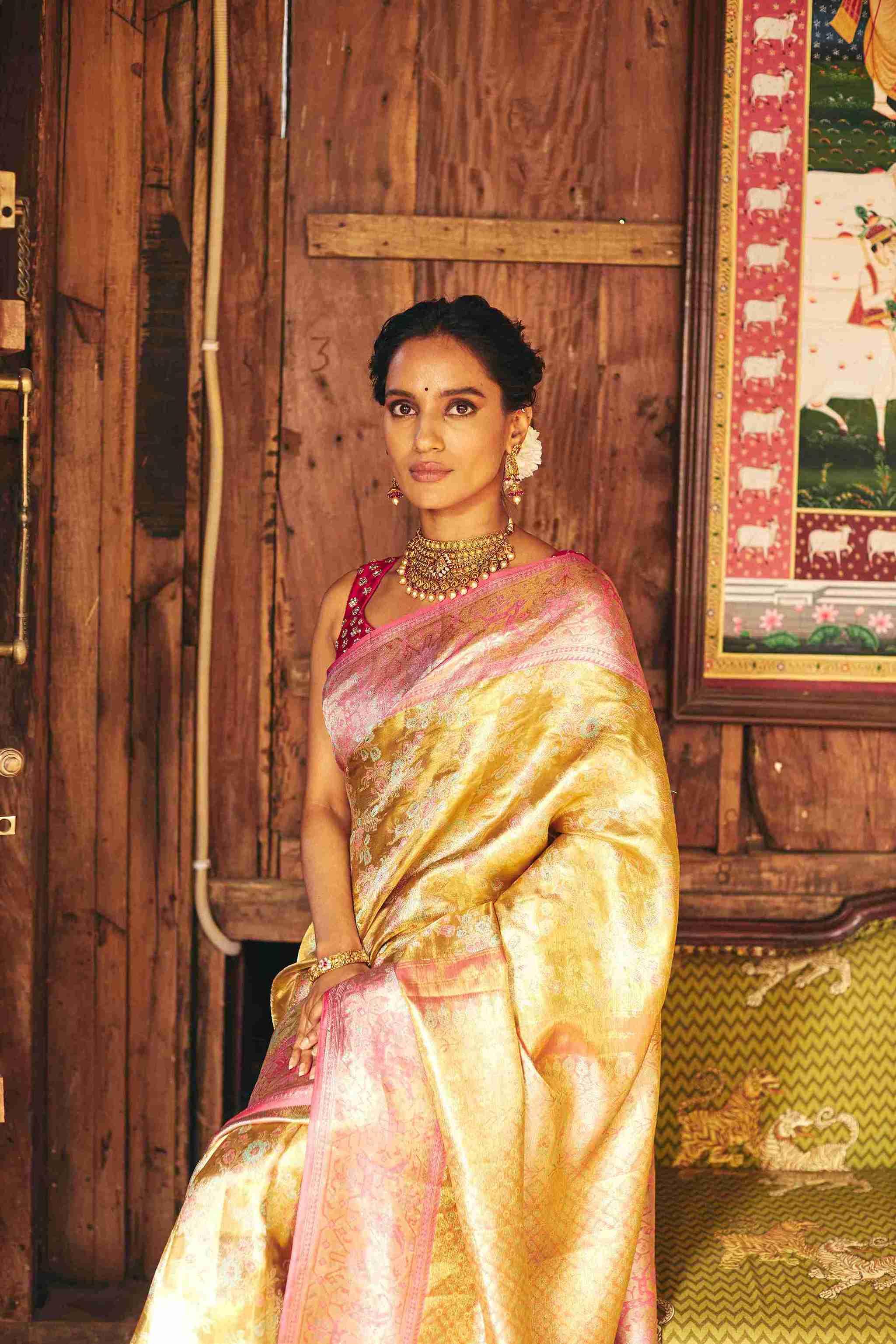 Pure Tissue Kanjivaram Silk Sarees with Meenakari and Zari Weaving - House of Surya