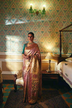Kanjivaram Silk Saree Adorned with Golden Zari Weaving - House of Surya