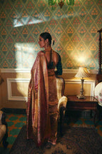 Kanjivaram Silk Saree Adorned with Golden Zari Weaving - House of Surya