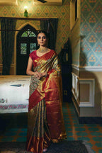 Pure Kanjivaram Silk Saree with Contrast Border and Zari weaving - House of Surya