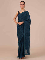 Peacock Blue Georgette Kashmiri Saree,Kashmiri Saree
 - House of Surya 