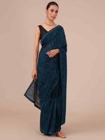 Peacock Blue Georgette Kashmiri Saree,Kashmiri Saree
 - House of Surya 