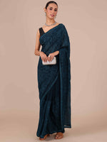Peacock Blue Georgette Kashmiri Saree,Kashmiri Saree
 - House of Surya 