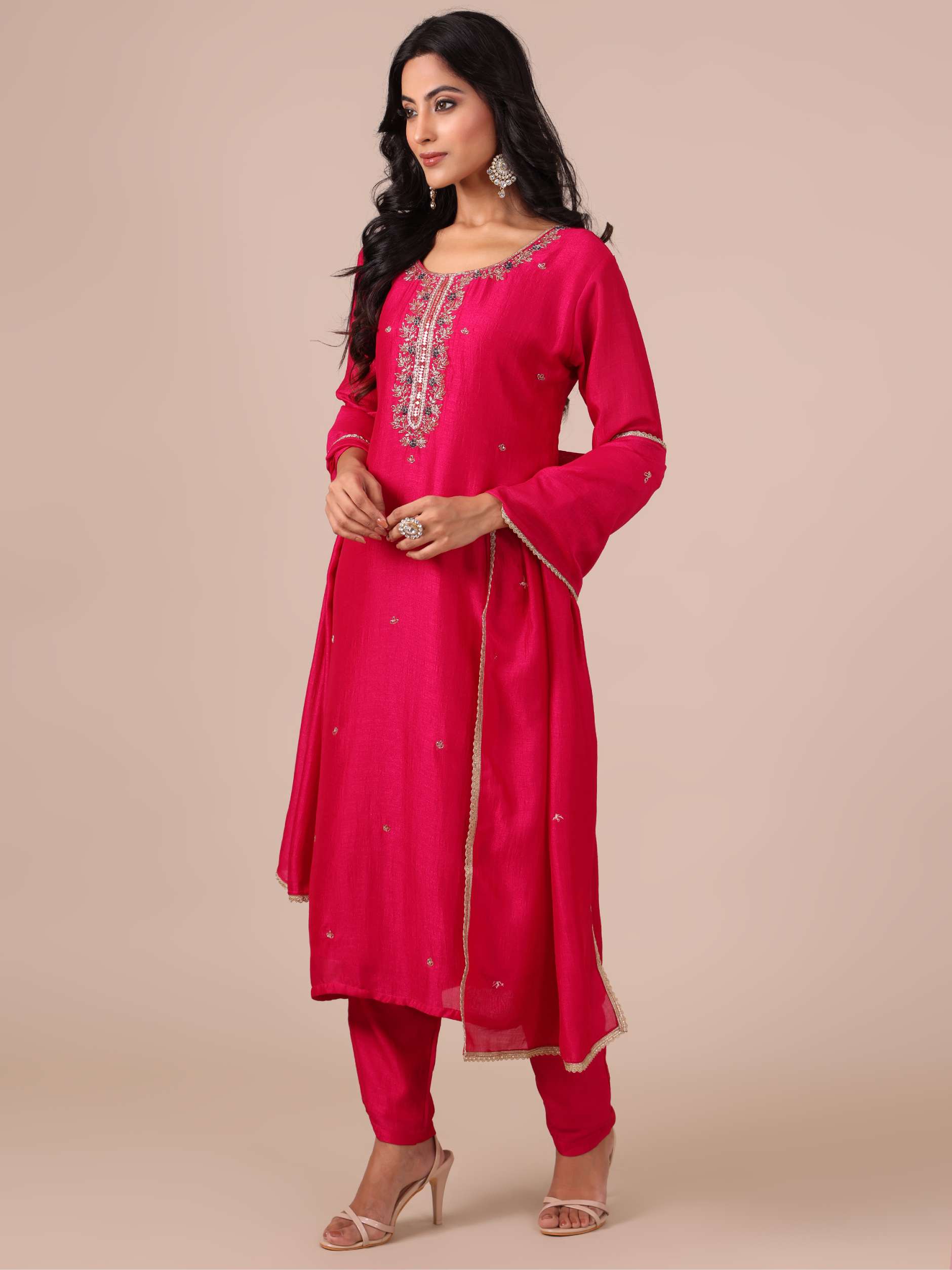 Rani Color Suit in Cutdana, Thread and Applique Work - House of Surya