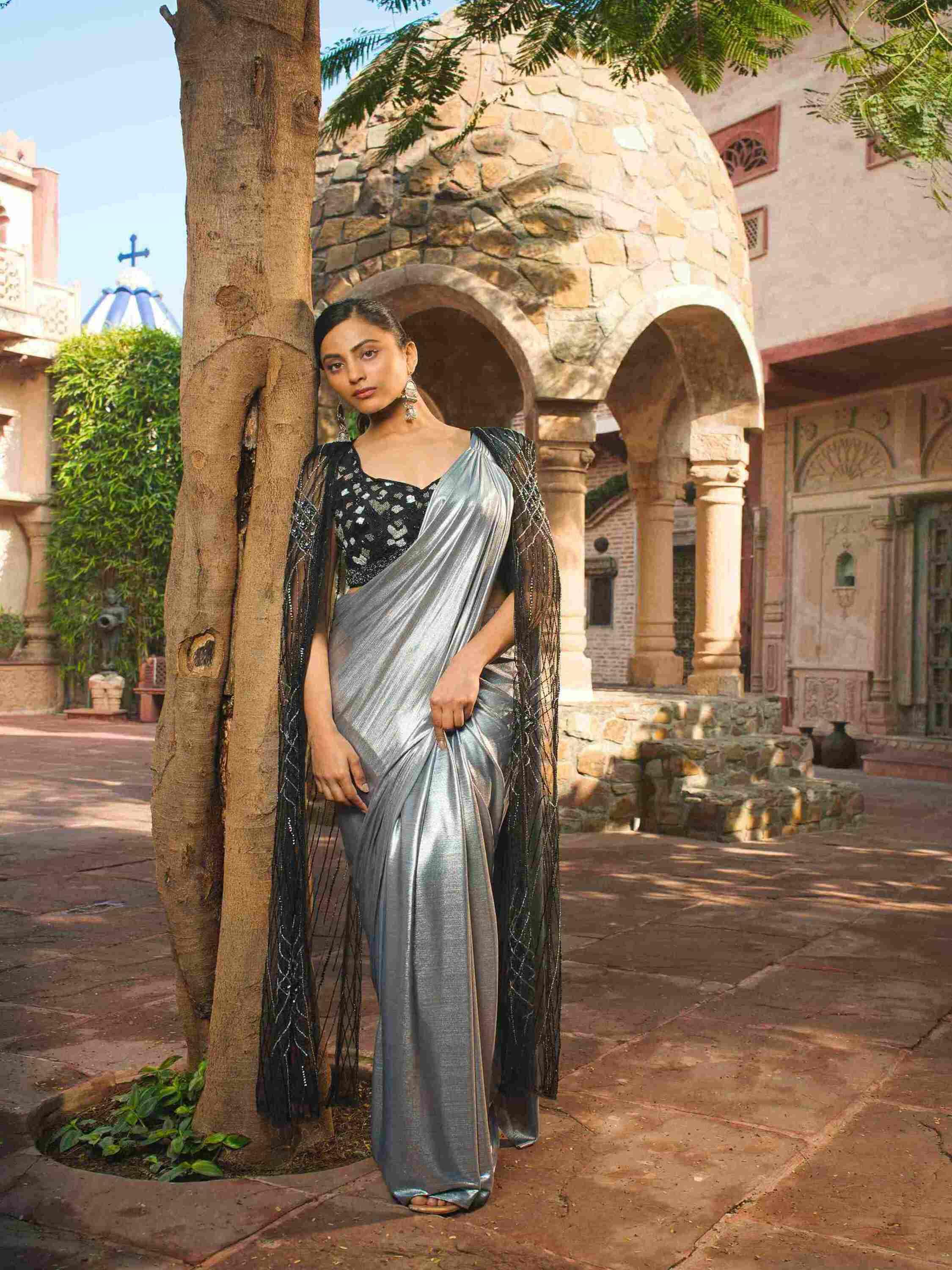 Buy Silver Color Saree  – House of Surya