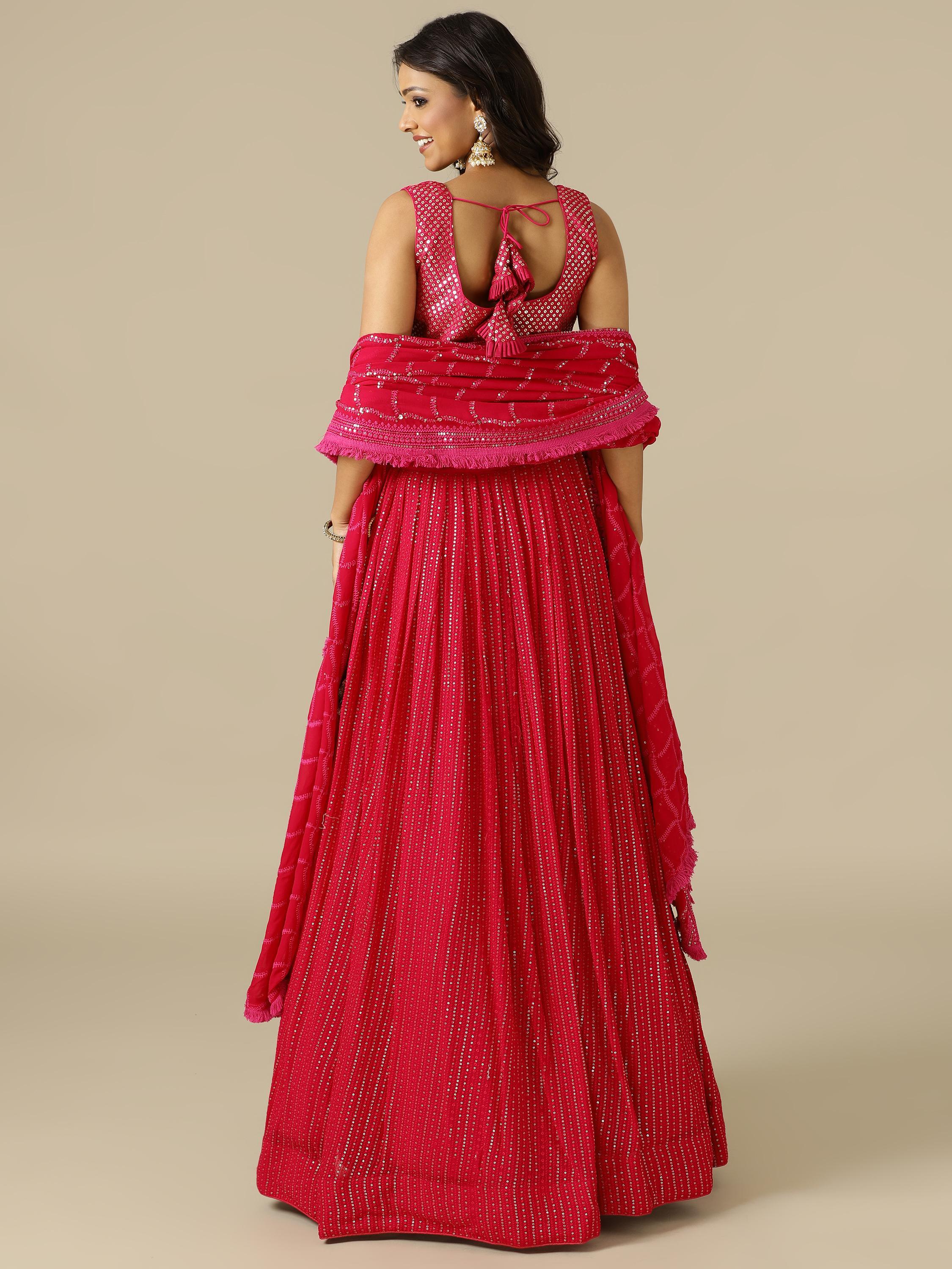 Rani Chikankari Georgette Lehenga Choli with Matching Dupatta - House of Surya