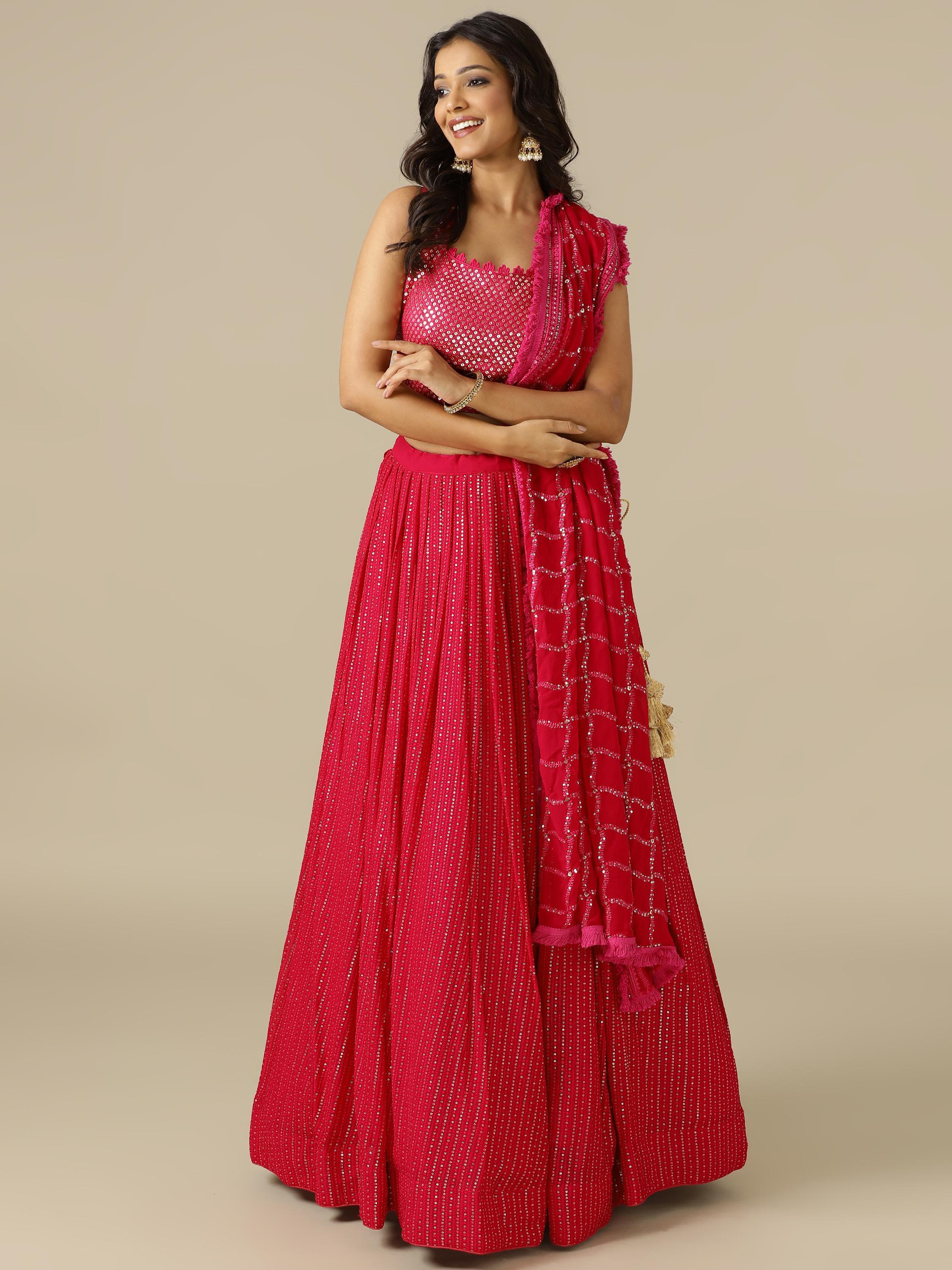 Rani Chikankari Georgette Lehenga Choli with Matching Dupatta - House of Surya