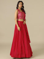 Rani Chikankari Georgette Lehenga Choli with Matching Dupatta - House of Surya