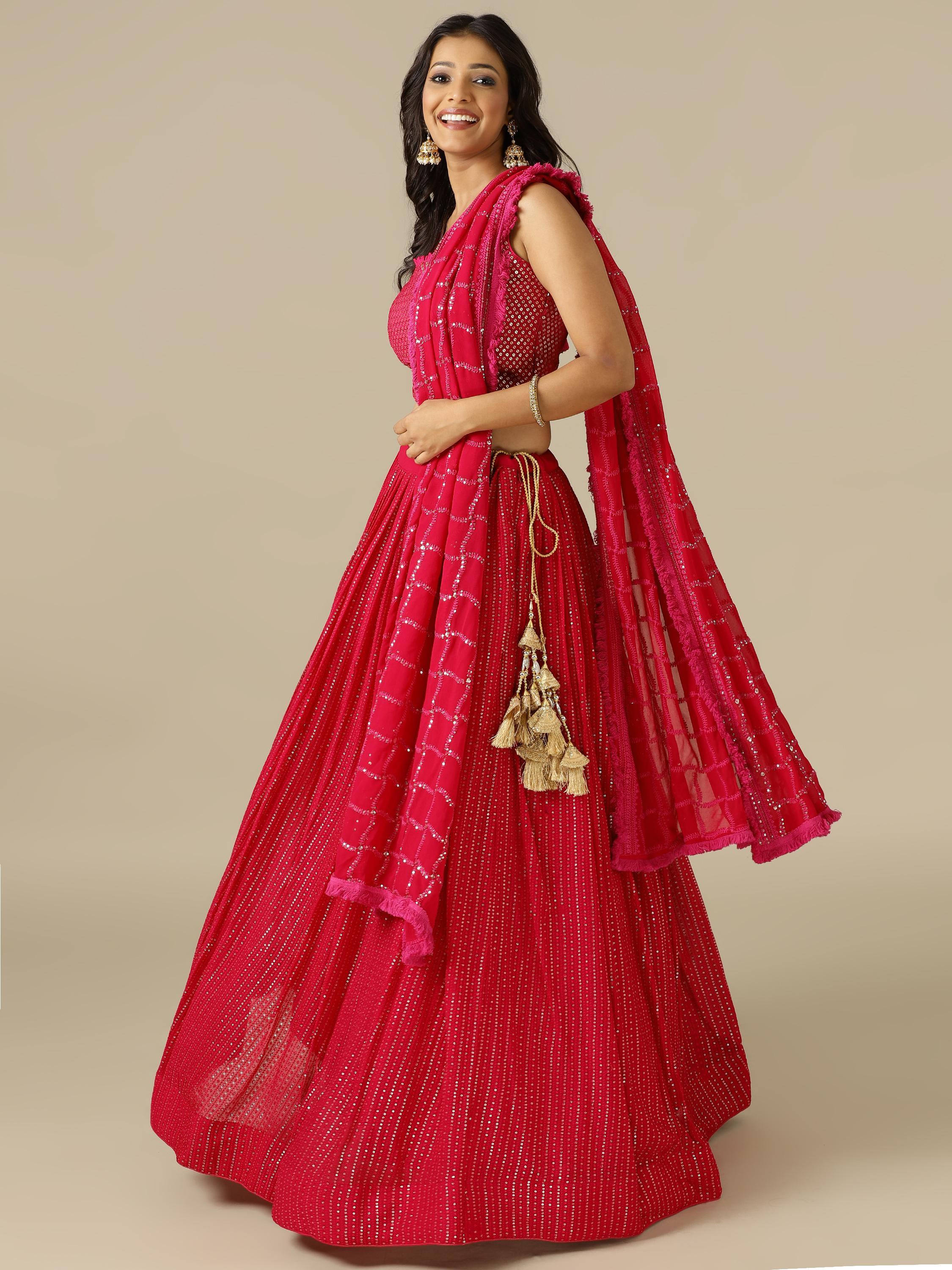 Rani Chikankari Georgette Lehenga Choli with Matching Dupatta - House of Surya