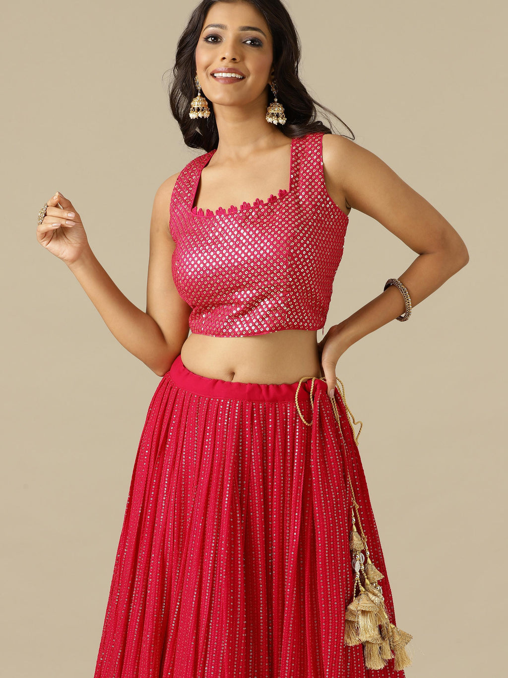 Rani Chikankari Georgette Lehenga Choli with Matching Dupatta - House of Surya