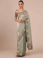 Sea Green Tissue Organza Saree with Unstitched Blouse - House of Surya