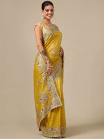 Gota & Sequence Crush Organza Saree - Bottle Green - House of Surya