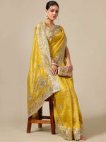 Gota & Sequence Crush Organza Saree - Bottle Green - House of Surya
