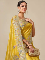 Gota & Sequence Crush Organza Saree - Bottle Green - House of Surya