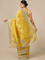 Gota & Sequence Crush Organza Saree - Bottle Green - House of Surya
