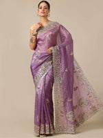 Gota with Sequence Crush Organza Saree - Wine - House of Surya