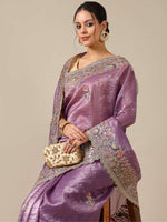 Gota with Sequence Crush Organza Saree - Wine - House of Surya