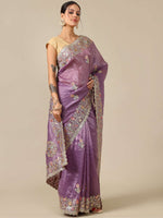 Gota with Sequence Crush Organza Saree - Wine - House of Surya