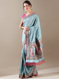 Ivory Red Resham & Sequence Silk Saree