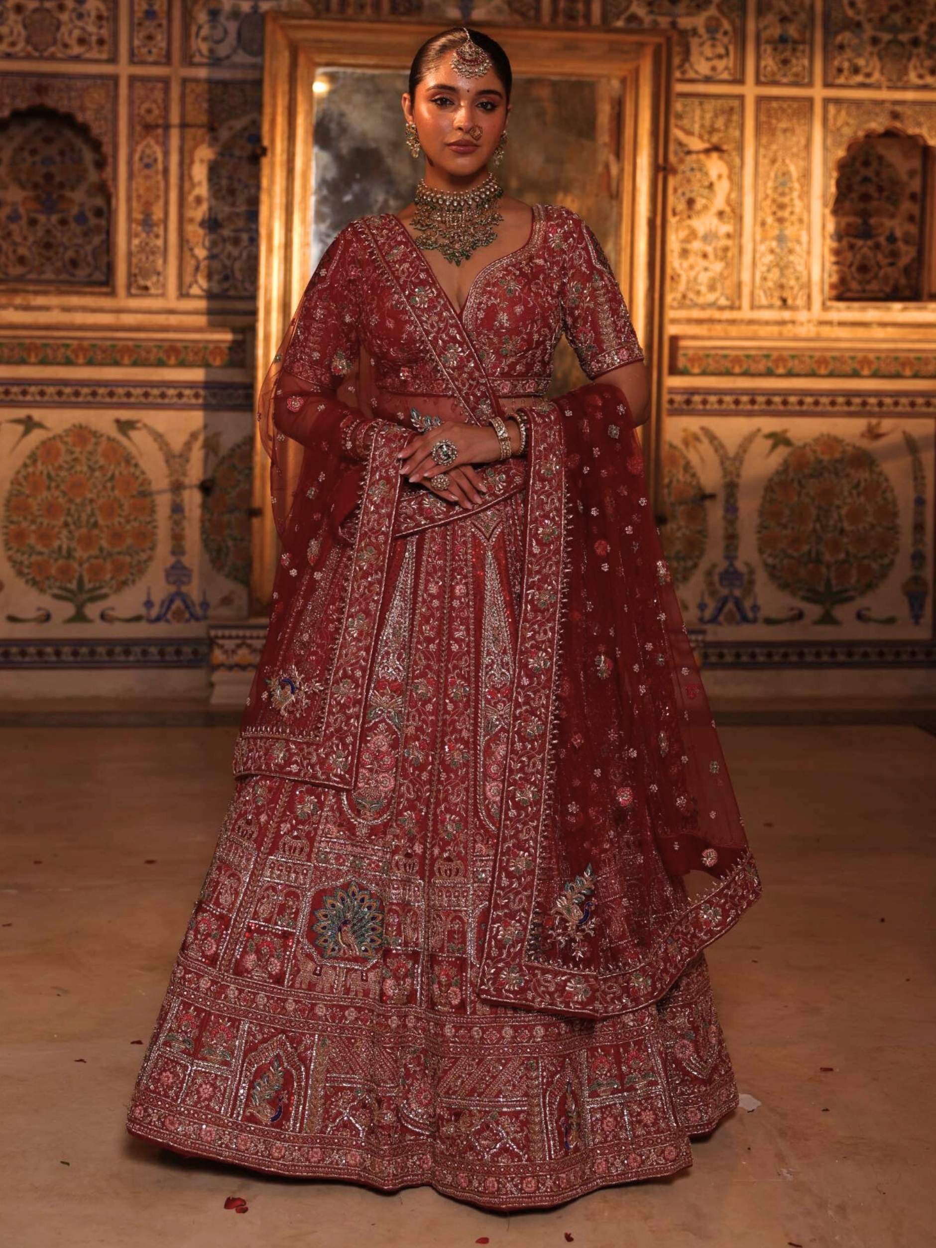 Bridal Lehenga With Zardozi, Naskshi, Sequence, Zarkan, Resham Detailing Embroidery - Riwaaz