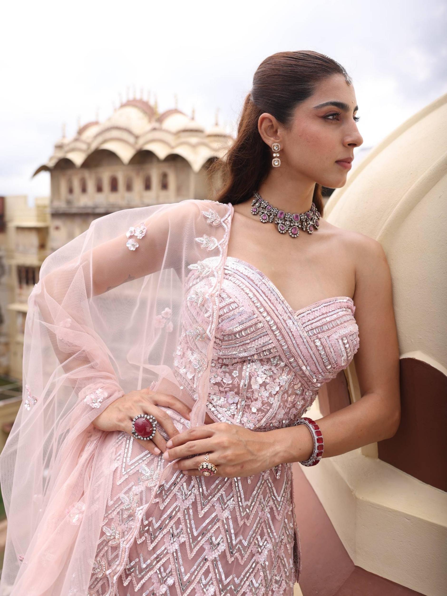 Elegant Gown With Sequence Thread Detailing Embroidery - Riwaaz