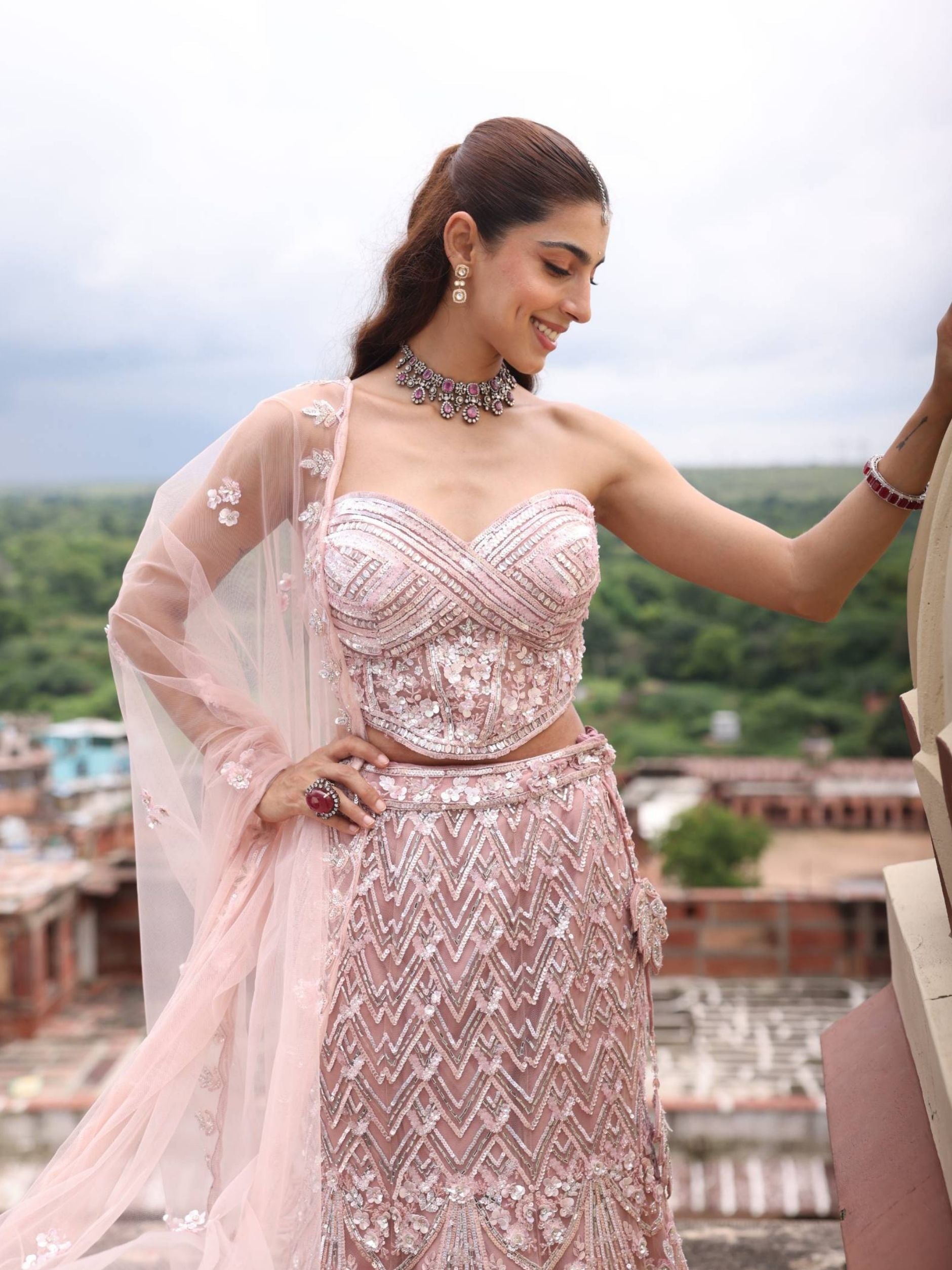 Elegant Gown With Sequence Thread Detailing Embroidery - Riwaaz