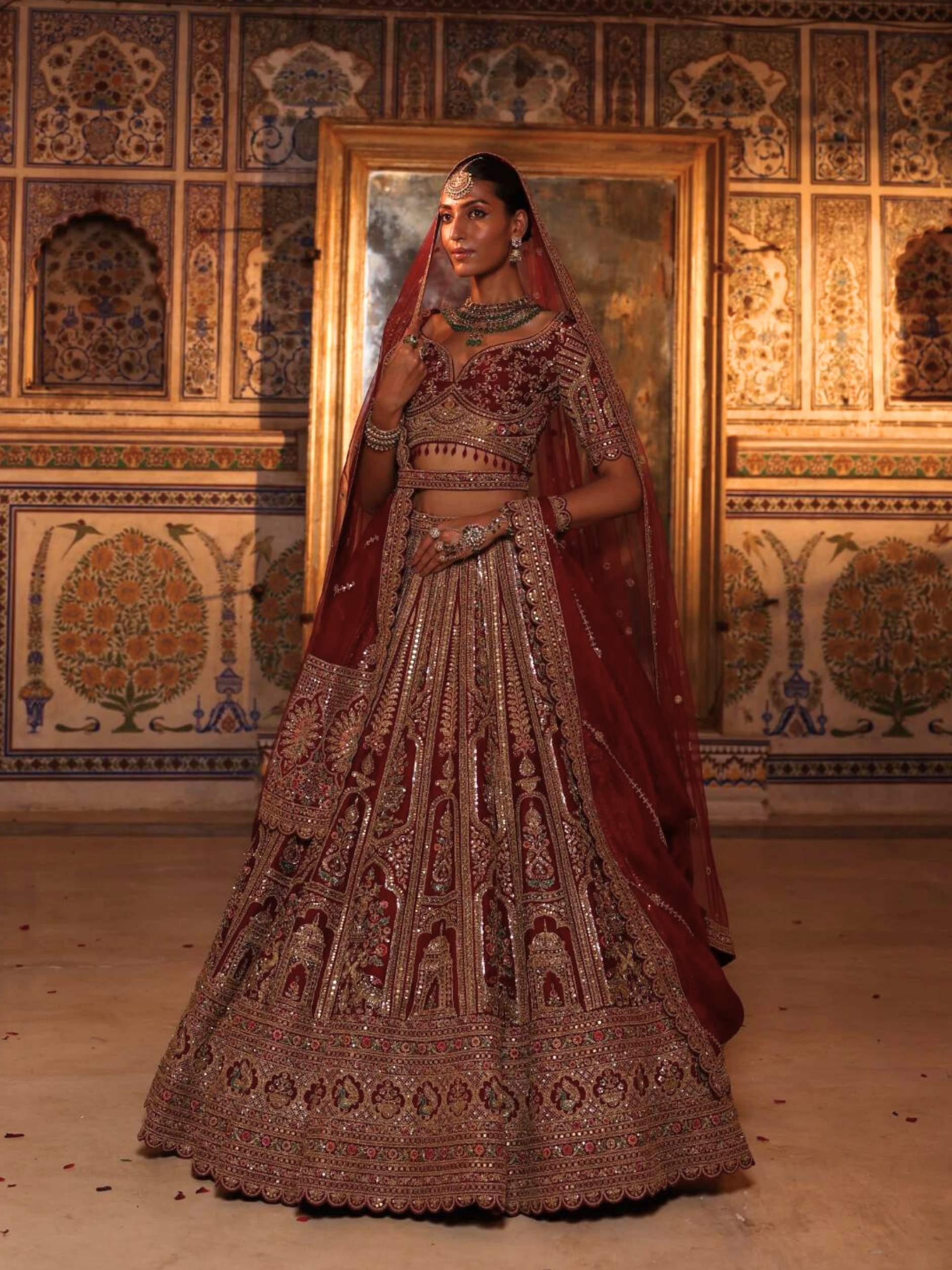 Bridal Lehenga With Cutdana, Sequence, Dori, Resham, Metal Tiki Detailing Embroidery - Riwaaz