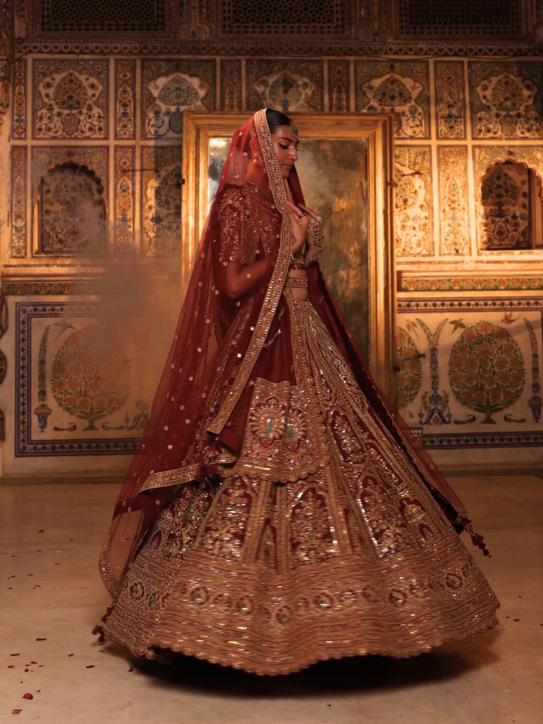 Bridal Lehenga With Cutdana, Sequence, Dori, Resham, Metal Tiki Detailing Embroidery - Riwaaz