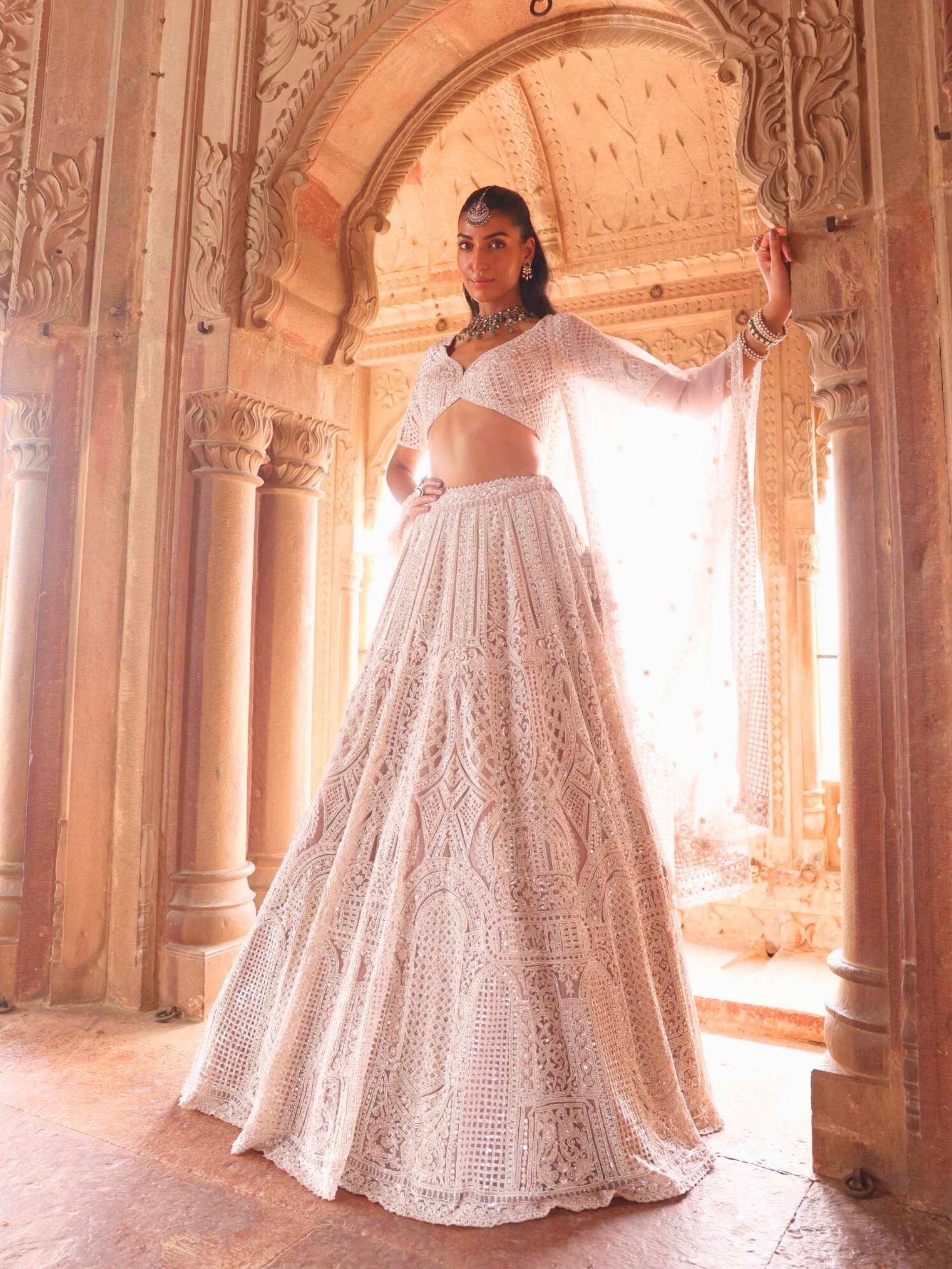 Designer Lehenga With Zarkan Crystle Pott Sequence Detailing Embroidery - Riwaaz