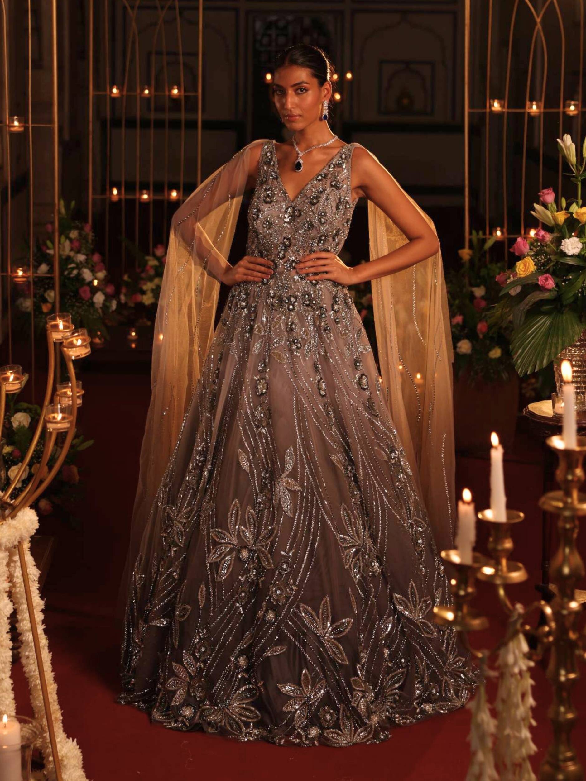 Elegant Gown With Cut Dana Zarkan Sequence Detailing Embroidery - Riwaaz