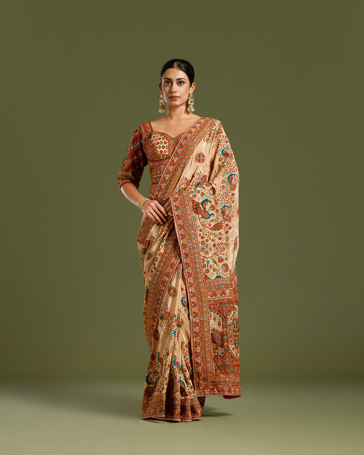 Chikoo Multi Crepe Silk Saree with Zari & Sequin Work