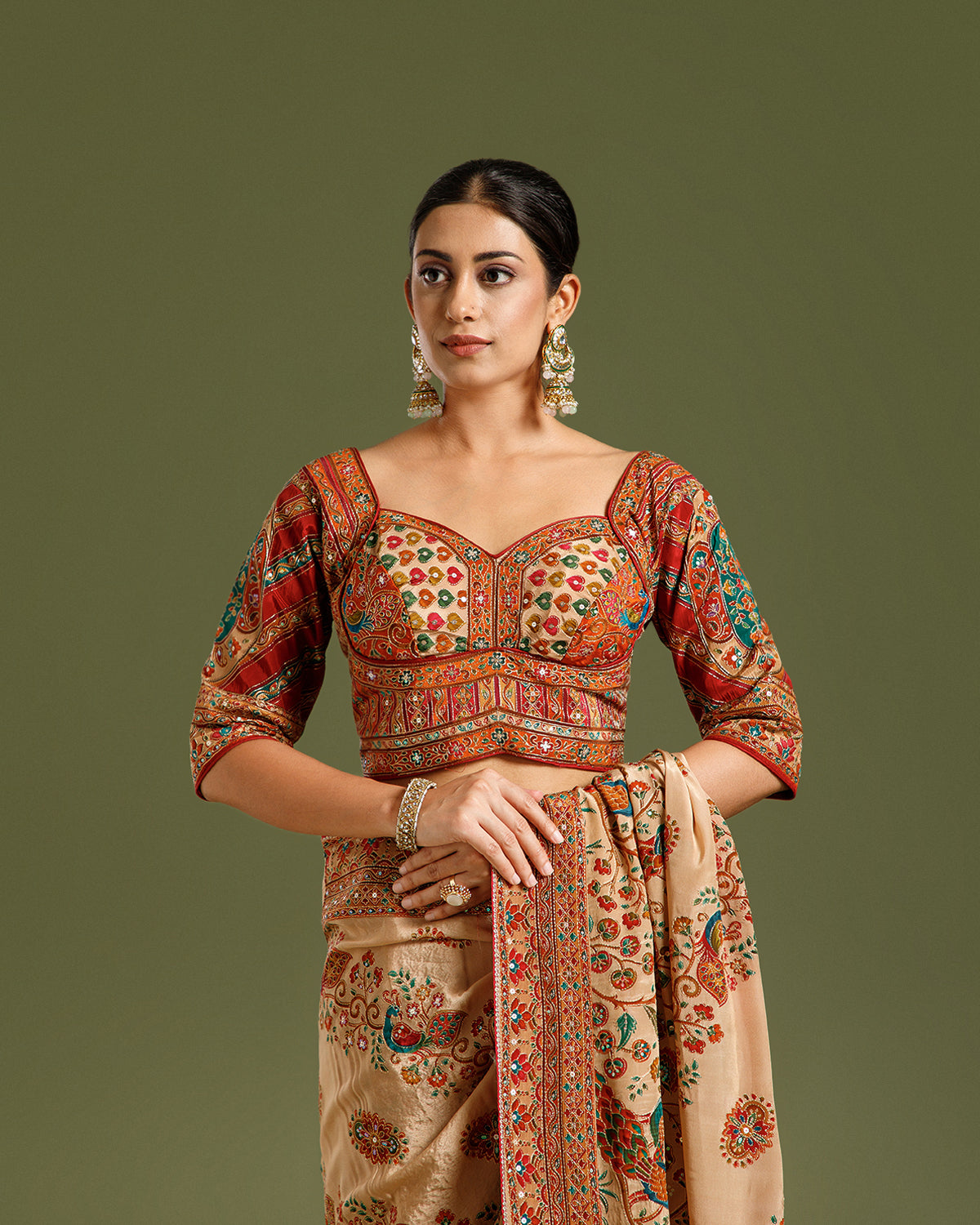 Chikoo Multi Crepe Silk Saree with Zari & Sequin Work