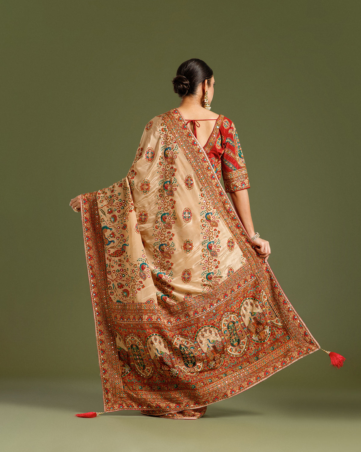 Chikoo Multi Crepe Silk Saree with Zari & Sequin Work