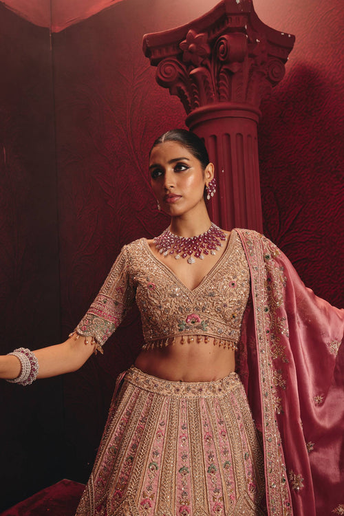 ANTARA Gold Tissue Engagement Lehenga with Zardozi Work