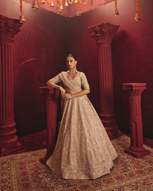 ANTARA Gold Tissue Bridal Lehenga with Exquisite Zardozi Work