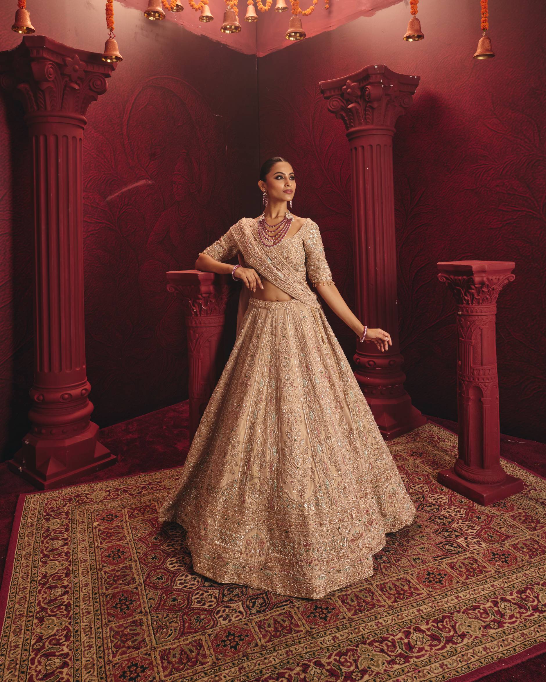 ANTARA Gold Tissue Bridal Lehenga with Exquisite Zardozi Work