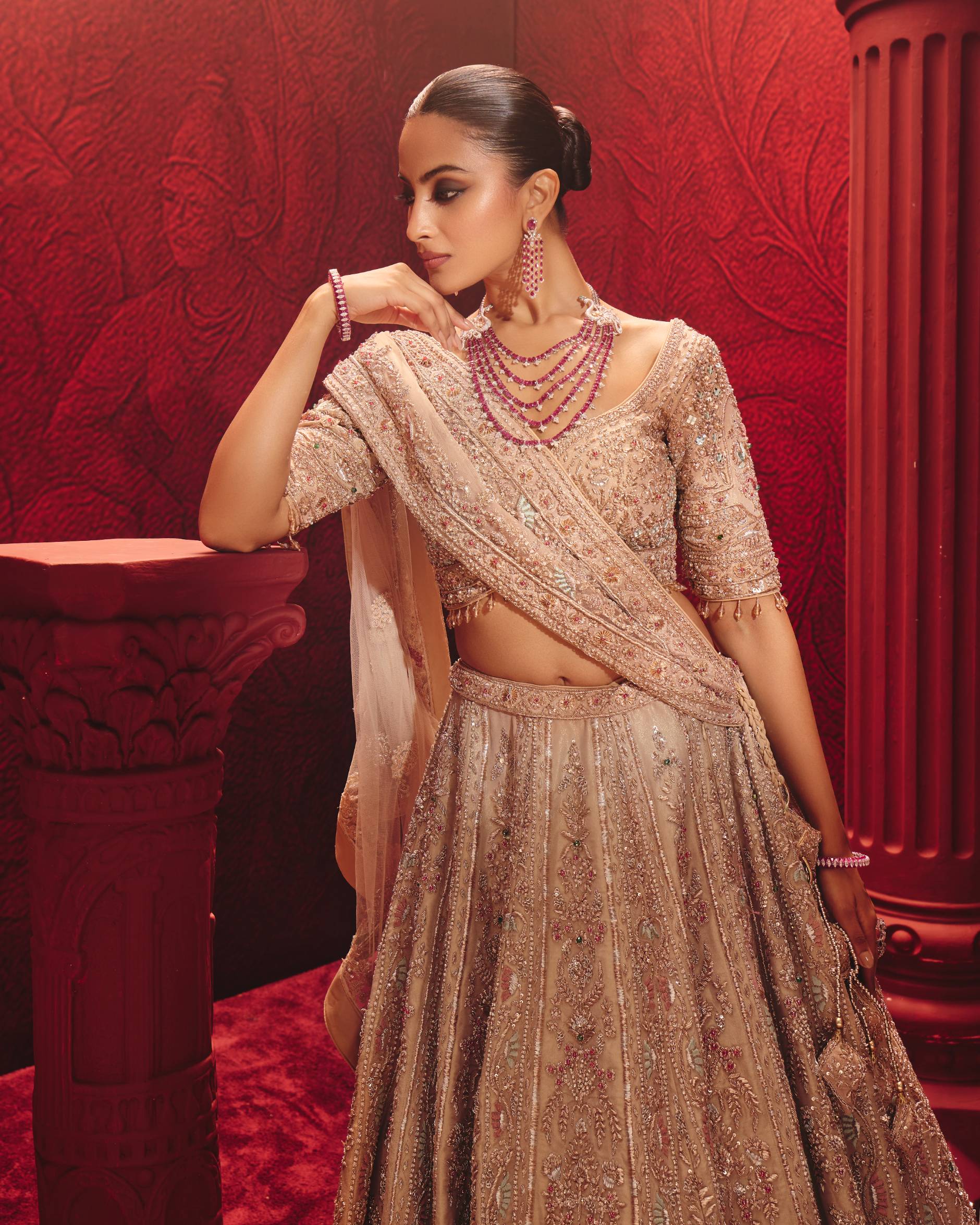 ANTARA Gold Tissue Bridal Lehenga with Exquisite Zardozi Work