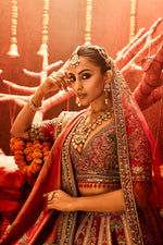 Zardozi Raw Silk Ensemble In Multi Red – ANTARA - House of Surya