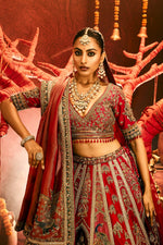 Zardozi Raw Silk Ensemble In Multi Red – ANTARA - House of Surya